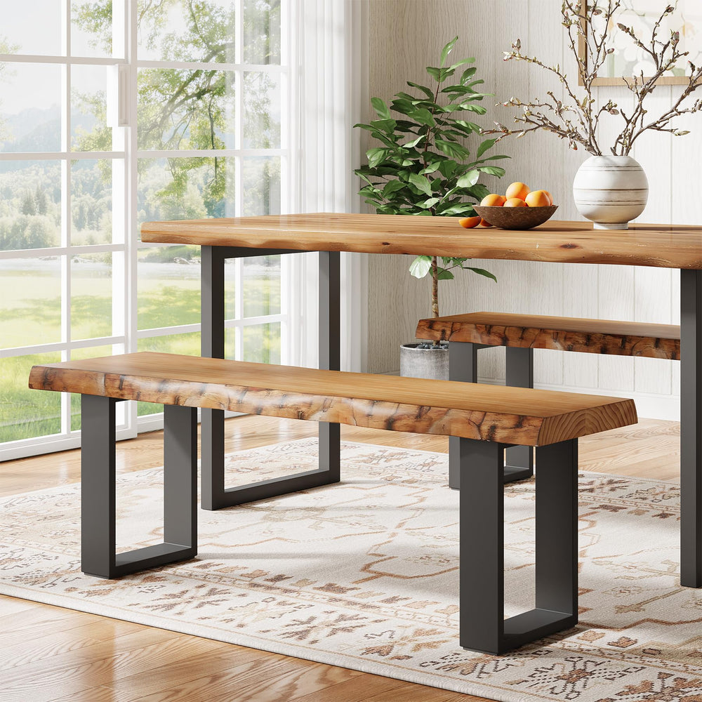 47" Live Edge Pine Wood Entryway Bench with Metal Legs