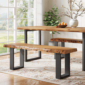 47" Live Edge Pine Wood Entryway Bench with Metal Legs