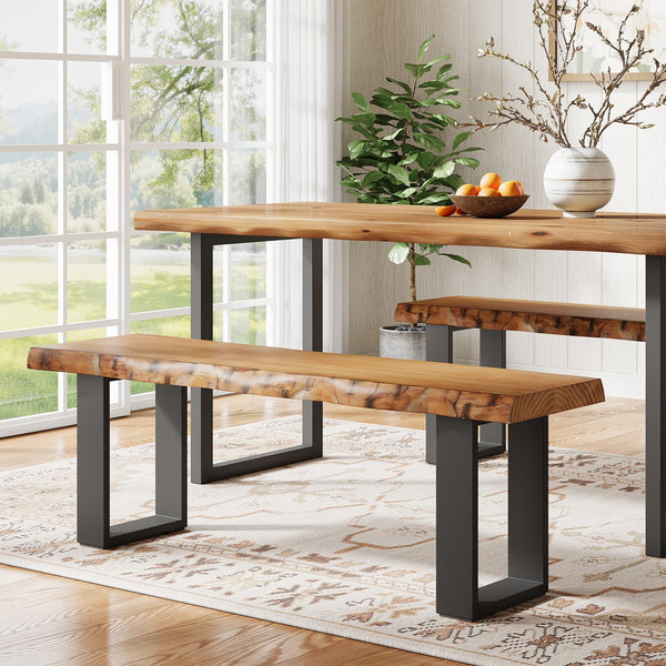 47" Live Edge Pine Wood Entryway Bench with Metal Legs