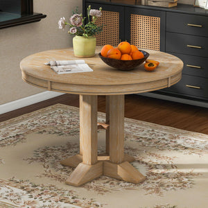 Extendable Round Dining Table with Oak Veneer Top