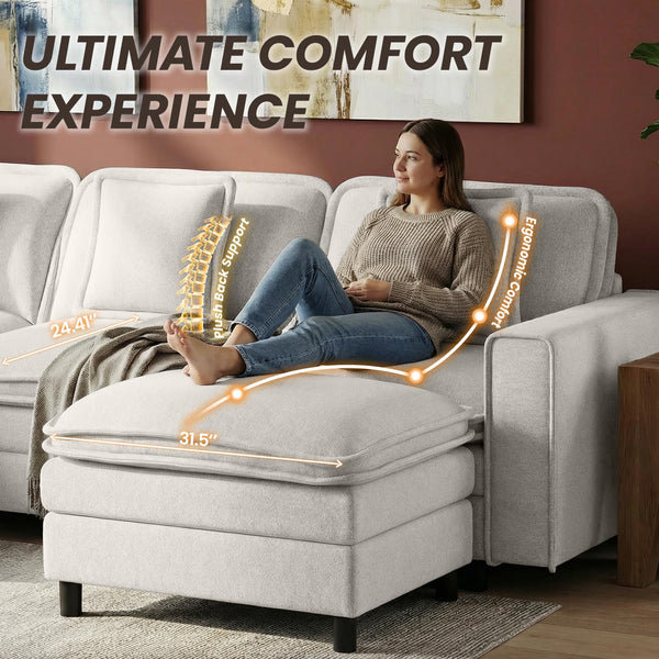 Modular Sectional Sofa with Ottoman – 4-Seat L-Shaped Cloud Couch
