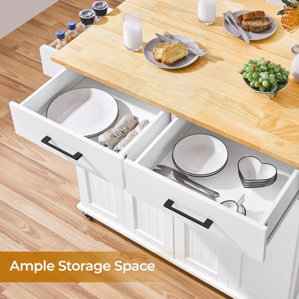 Rolling Kitchen Island Cart with Drop Leaf & Storage