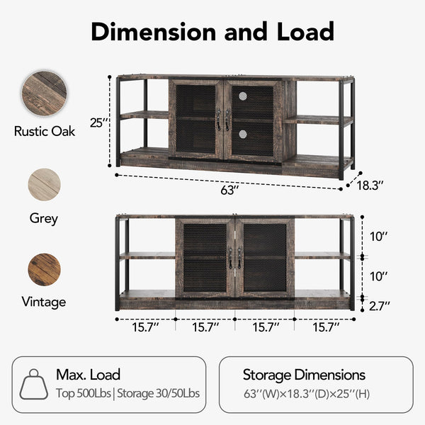 65-75 Inch Farmhouse TV Stand with Storage Cabinet
