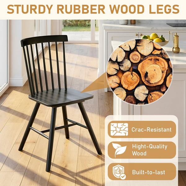 Spindle Back Dining Chairs Set of 4, Black