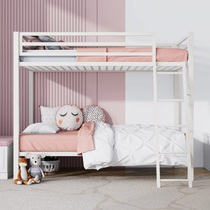 Twin Over Twin Metal Bunk Bed with Ladder & Guardrail