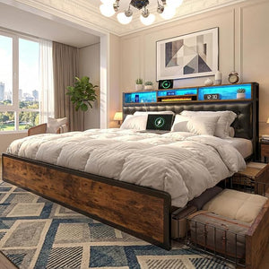 Queen Bed Frame with Storage Drawers & Charging Station