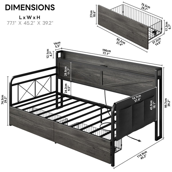 Twin Daybed with Storage Drawers & Charging Station