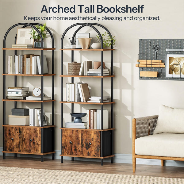 5-Tier Arched Bookshelf with 2 Drawers