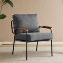 Mid-Century Modern Accent Armchair with Wood Armrests – Linen Upholstered Reading Chair