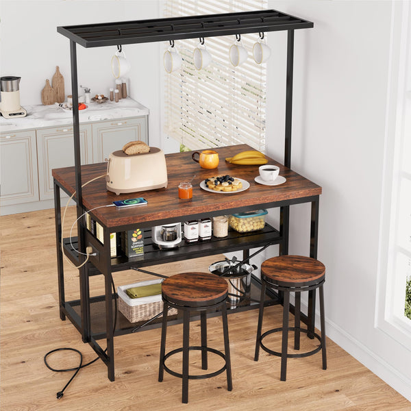 Kitchen Island with Power Outlets & Baker's Rack