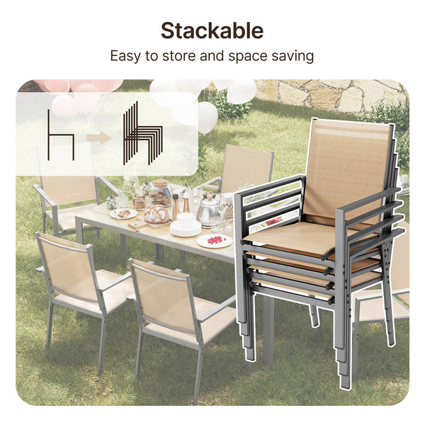 6-Person Outdoor Patio Dining Set with Umbrella Hole – Steel Table & Textilene Chairs