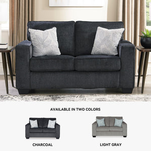 Modern Chenille Loveseat with Accent Pillows