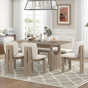7-Piece Retro Dining Table Set for 6 with Upholstered Chairs