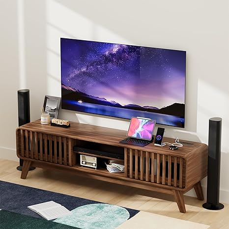 Mid-Century Modern TV Stand with Power Outlet – Fits TVs Up to 65"