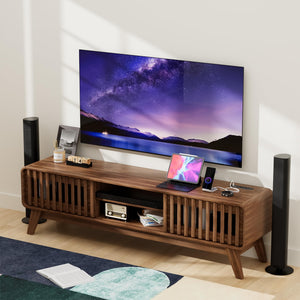 Mid-Century Modern TV Stand with Power Outlet – Fits TVs Up to 65"
