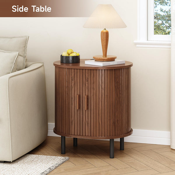 Fluted End Table with Storage & Charging Station