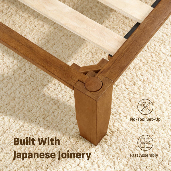 Japanese Joinery Solid Wood Bed Frame with Headboard