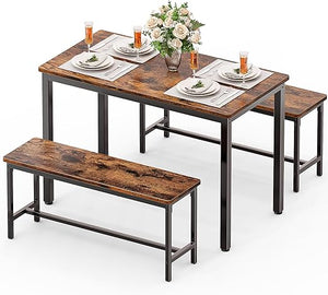 3-Piece Dining Table Set with 2 Benches