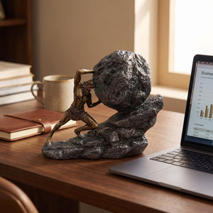 Sisyphus Rolling Boulder Greek Mythology Resin Sculpture