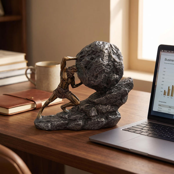 Sisyphus Rolling Boulder Greek Mythology Resin Sculpture