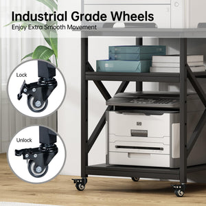 3-Tier Rolling Printer Stand with Adjustable Shelf
