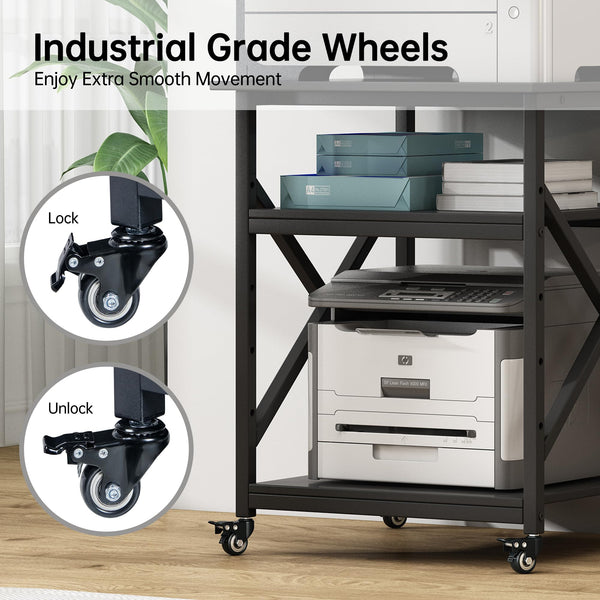 3-Tier Rolling Printer Stand with Adjustable Shelf