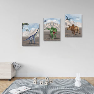 Dinosaur Canvas Wall Art – 3-Panel Framed Set, 16"x24" Each