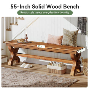 Solid Wood Entryway Bench – 55" Farmhouse Style