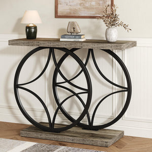 Industrial Console Table with Wood Top – Entryway Sofa Table