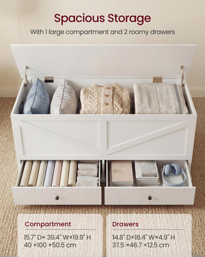 Farmhouse Storage Bench with 2 Fabric Drawers