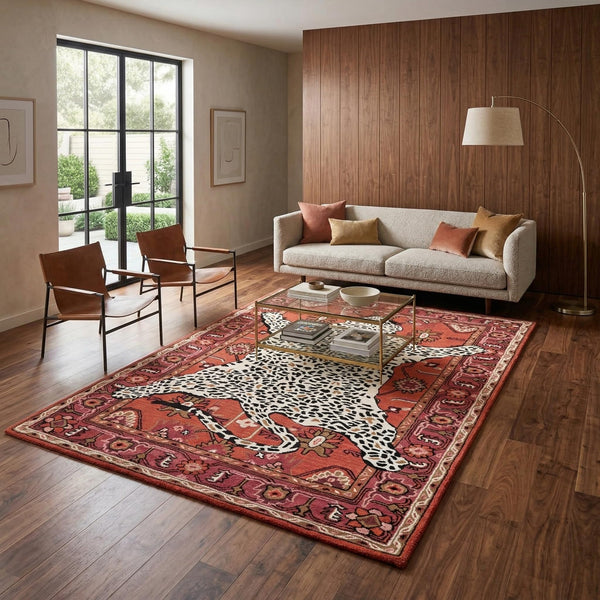 Handmade Leopard Print Wool Area Rug – 5' x 8' Rectangular