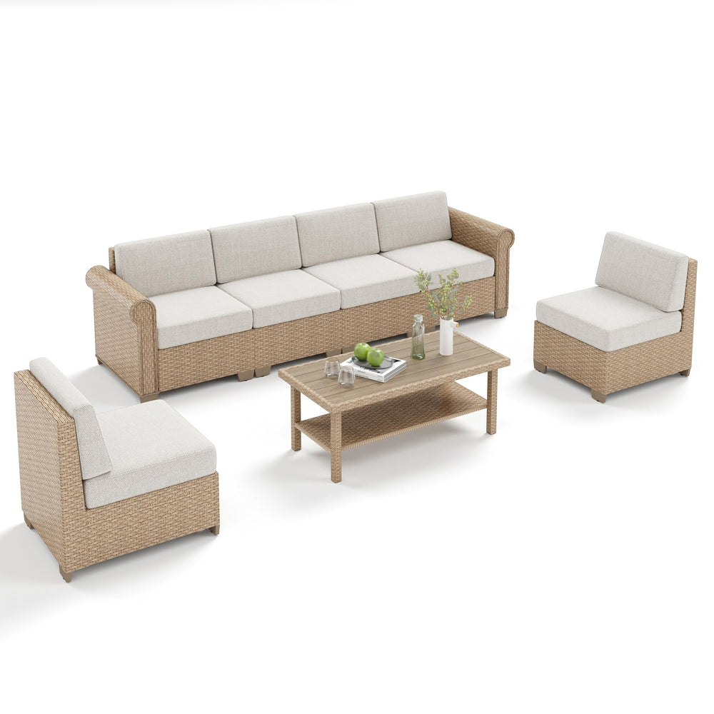 Modular Outdoor Sectional Sofa Set with Cushions and Coffee Table