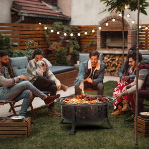 Round Wood Burning Fire Pit with BBQ Grill Grate