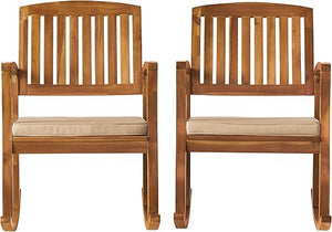 Acacia Wood Outdoor Rocking Chair Set of 2 with Water-Resistant Cushions
