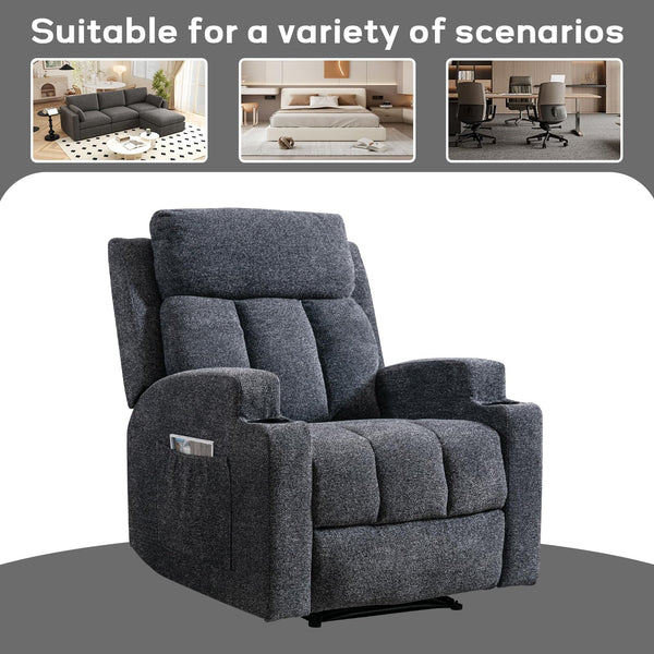 Manual Recliner Chair with Massage, Heat & Cup Holders