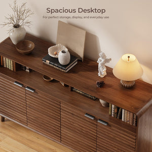 61" Sideboard Buffet Cabinet with Open Storage & 4 Doors – Walnut