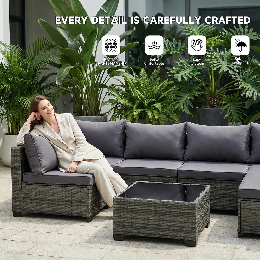 7-Piece Outdoor Wicker Patio Conversation Set with Coffee Table