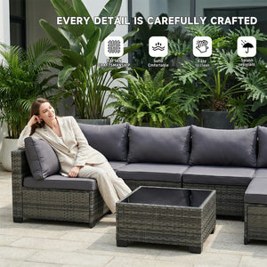 7-Piece Outdoor Wicker Patio Conversation Set with Coffee Table