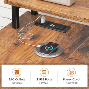 L-Shaped Desk with Drawers, LED Lights & Power Outlets