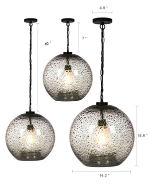 Hand Blown Glass Globe Pendant Light – Rustic Farmhouse Hanging Ceiling Fixture