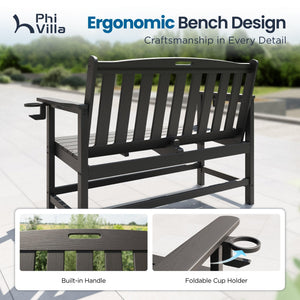 HDPE Outdoor Patio Bench with Armrests – 2-3 Person, 700 lbs Capacity