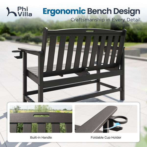 HDPE Outdoor Patio Bench with Armrests – 2-3 Person, 700 lbs Capacity