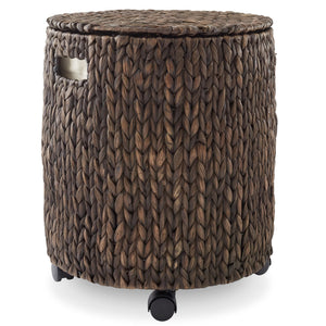 Casafield Round Rolling Storage Basket with Lid - Espresso, Handwoven Water Hyacinth Rolling Hamper Storage Bin on Wheels for Living Room, Bedroom, Bathroom, Laundry