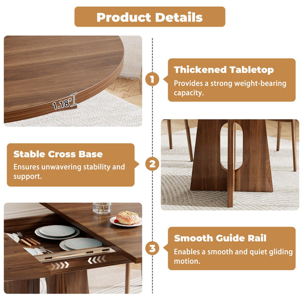 Expandable Round Dining Table 43–59 Inch with Cross Pedestal