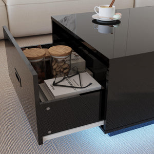 41" LED Coffee Table with 2 Drawers – High Gloss Black