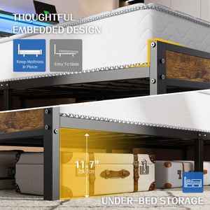 LED Bed Frame with Storage Headboard & Charging Station