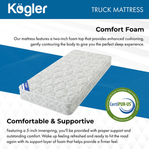 Innerspring Hybrid Semi-Truck Mattress 42x80 – 7" Pillow Top Foam & Coil Sleeper Cab Bed