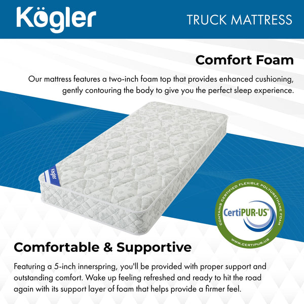 Innerspring Hybrid Semi-Truck Mattress 42x80 – 7" Pillow Top Foam & Coil Sleeper Cab Bed