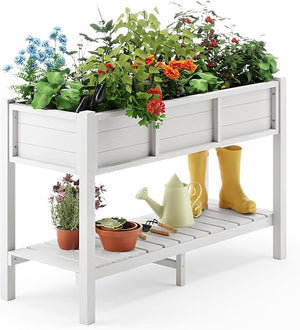 Raised Garden Bed with Storage Shelf and Tools