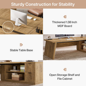 78" L Shaped Desk with Drawers, File Cabinet & Shelves